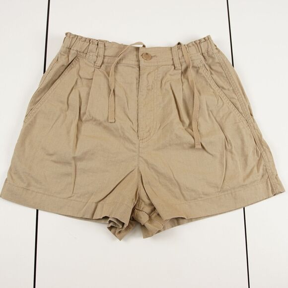 Uniqlo Linen Cotton Blend Brown Khaki Pleated Shorts Womens Sz XS - Picture 1 of 6